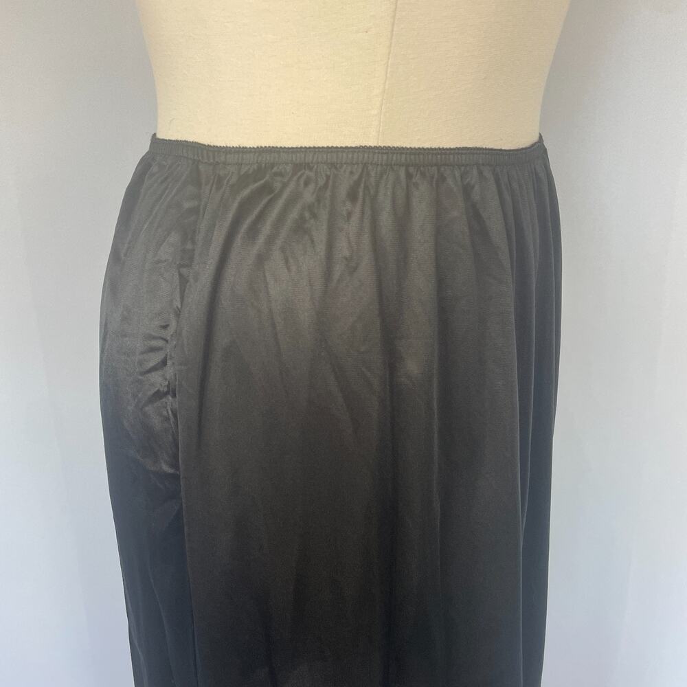Half Slip Skirt Plus Size 26W 28W Black Satin Nylon Lace Trim Lingerie Layering - Picture 5 of 12